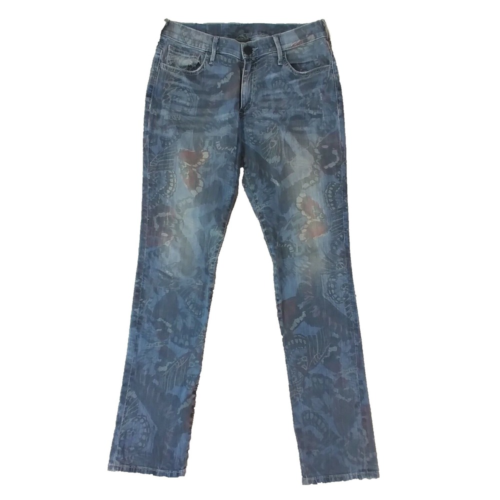 True Religion jeans womens size 27 blue floral denim pants slim straight 27 x 32
